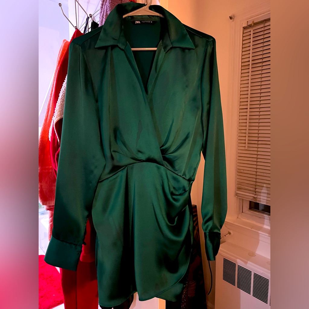 Zara | Dresses | Green Satin Dress From Zara | Poshmark
